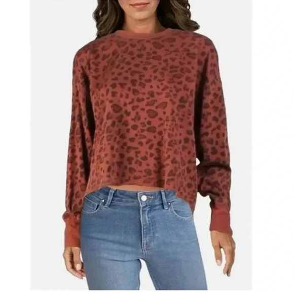 Sundry Leopard Print Drapey Sweatshirt - Picture 2 of 6